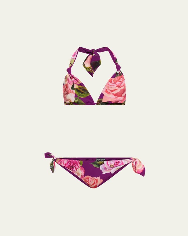 Rose-Printed Two-Piece Swimsuit